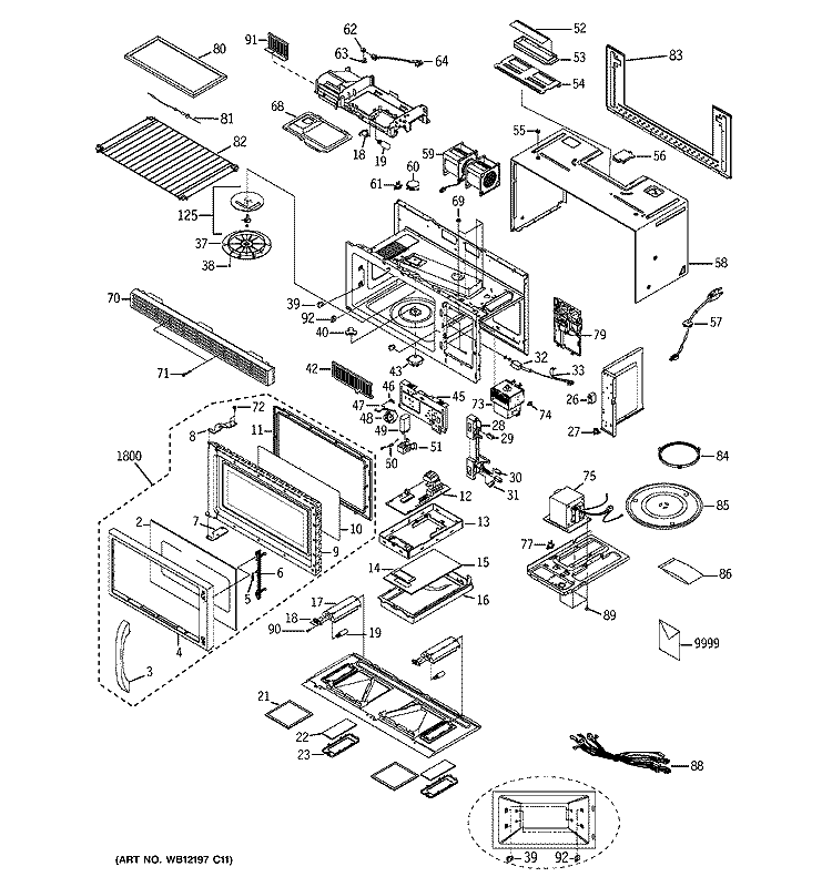 MICROWAVE Diagram and Parts List for JVM1651CB005  General Electric Microwave