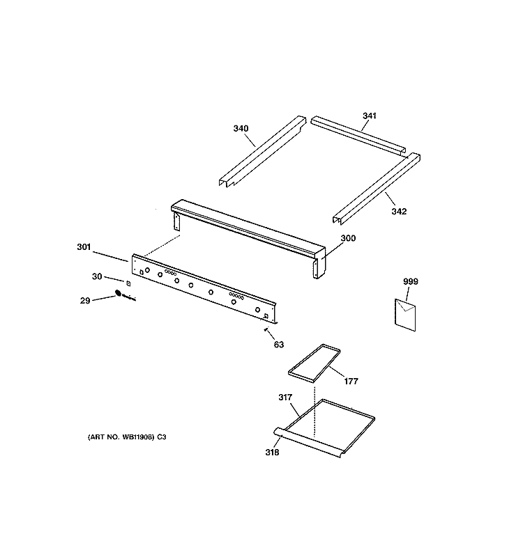 ESCUTCHEON & TRIM Diagram and Parts List for ZGU48L6RWSS  General Electric Cooktop
