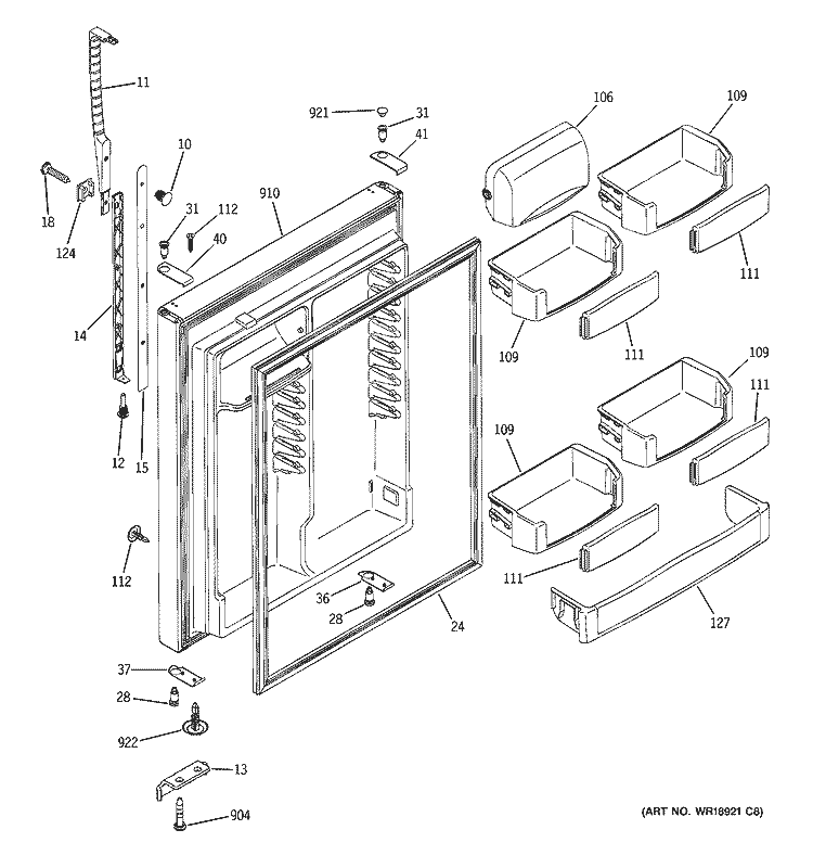 FRESH FOOD DOOR Diagram and Parts List for PTS25SBMBRBS  General Electric Refrigerator