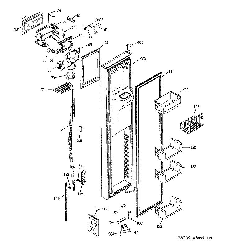 FREEZER DOOR Diagram and Parts List for PSG27MISACWW  General Electric Refrigerator