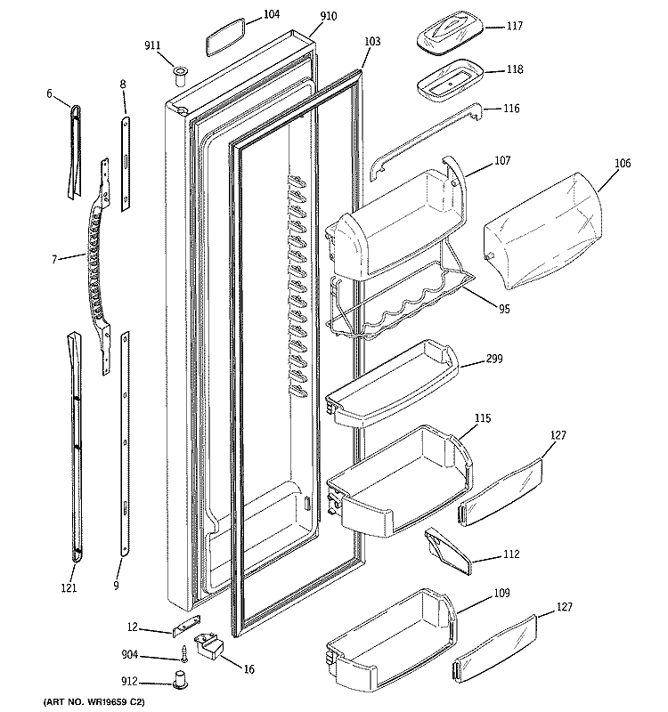 FRESH FOOD DOOR Diagram and Parts List for PSG27MISAFBB  General Electric Refrigerator