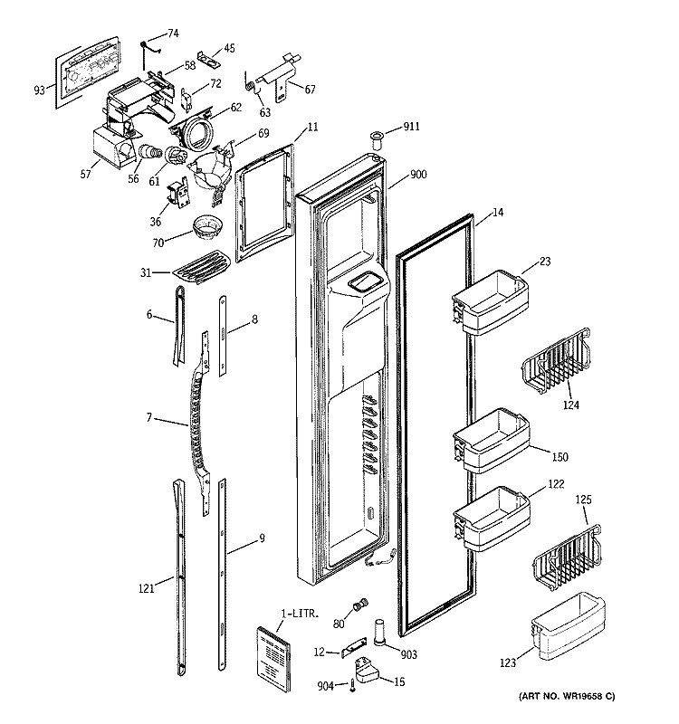 FREEZER DOOR Diagram and Parts List for PSG27NGSAFBB  General Electric Refrigerator