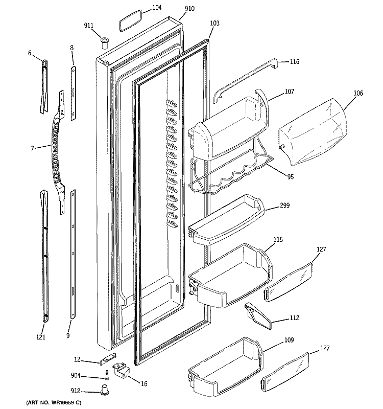 FRESH FOOD DOOR Diagram and Parts List for PSG27NGSAFBB  General Electric Refrigerator