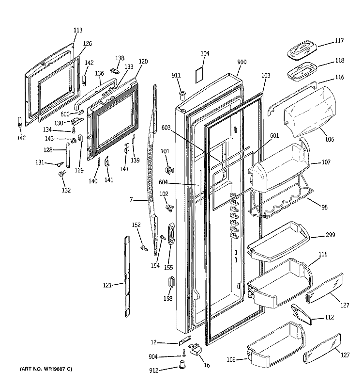 FRESH FOOD DOOR Diagram and Parts List for PSK27MHRBCCC  General Electric Refrigerator