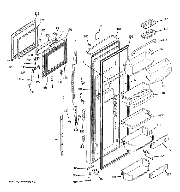 FRESH FOOD DOOR Diagram and Parts List for PSK27NHNDCWW  General Electric Refrigerator