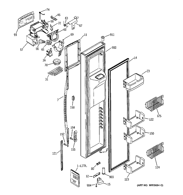 FREEZER DOOR Diagram and Parts List for PCG23NHSAFBB  General Electric Refrigerator
