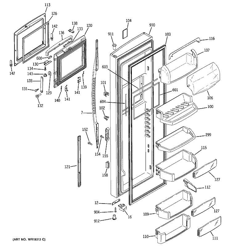FRESH FOOD DOOR Diagram and Parts List for PCG23NHSAFBB  General Electric Refrigerator