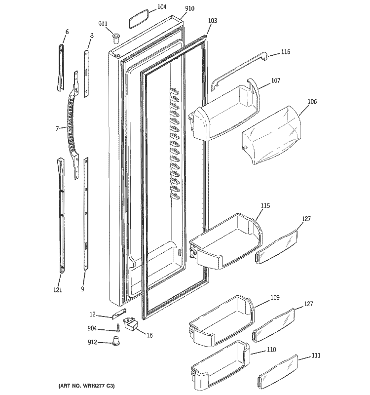 FRESH FOOD DOOR Diagram and Parts List for GCG23YBSAFBB  General Electric Refrigerator