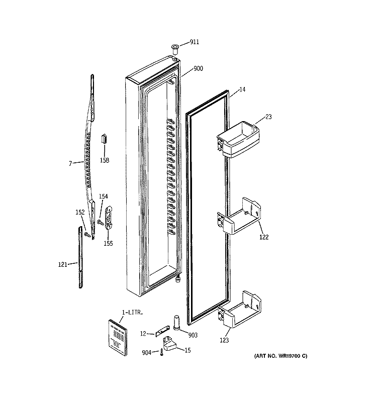 FREEZER DOOR Diagram and Parts List for GSG25YBSBCWW  General Electric Refrigerator