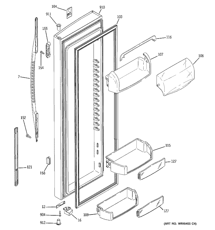 FRESH FOOD DOOR Diagram and Parts List for GSG25YBSBCWW  General Electric Refrigerator