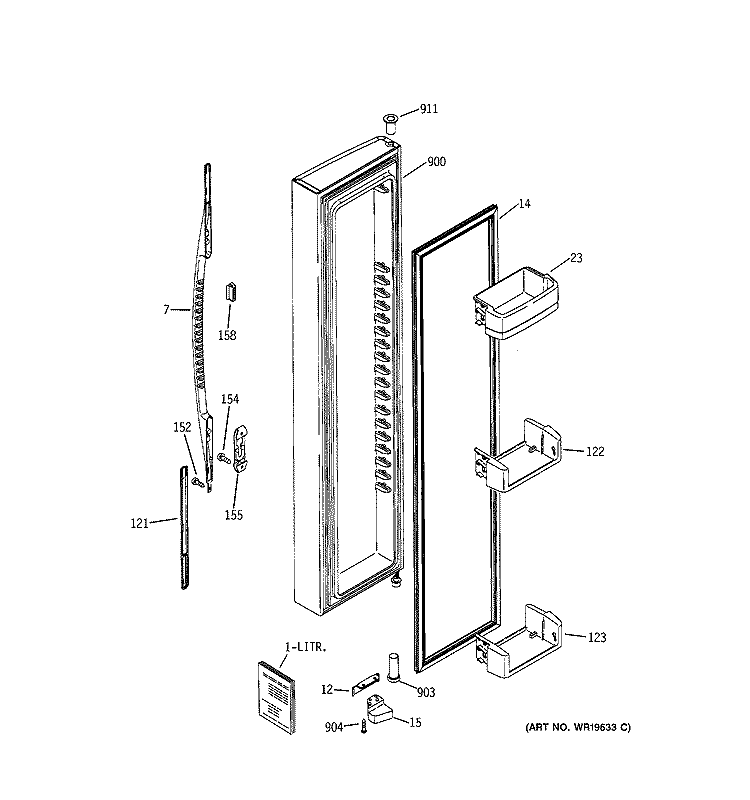 FREEZER DOOR Diagram and Parts List for GSS25YBSBWW  General Electric Refrigerator