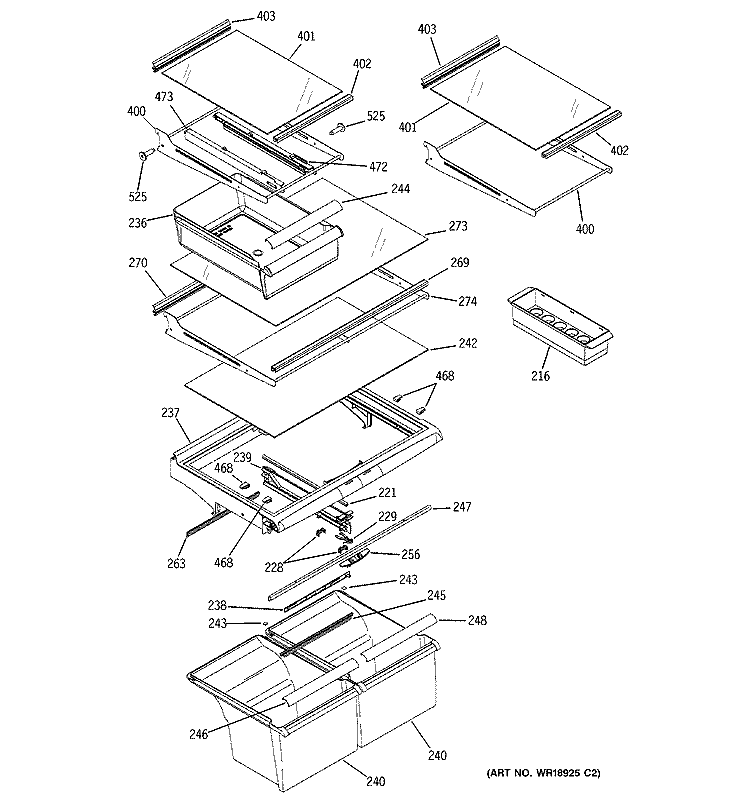 FREEZER SHELVES Diagram and Parts List for GTG22IBSARWW  General Electric Refrigerator