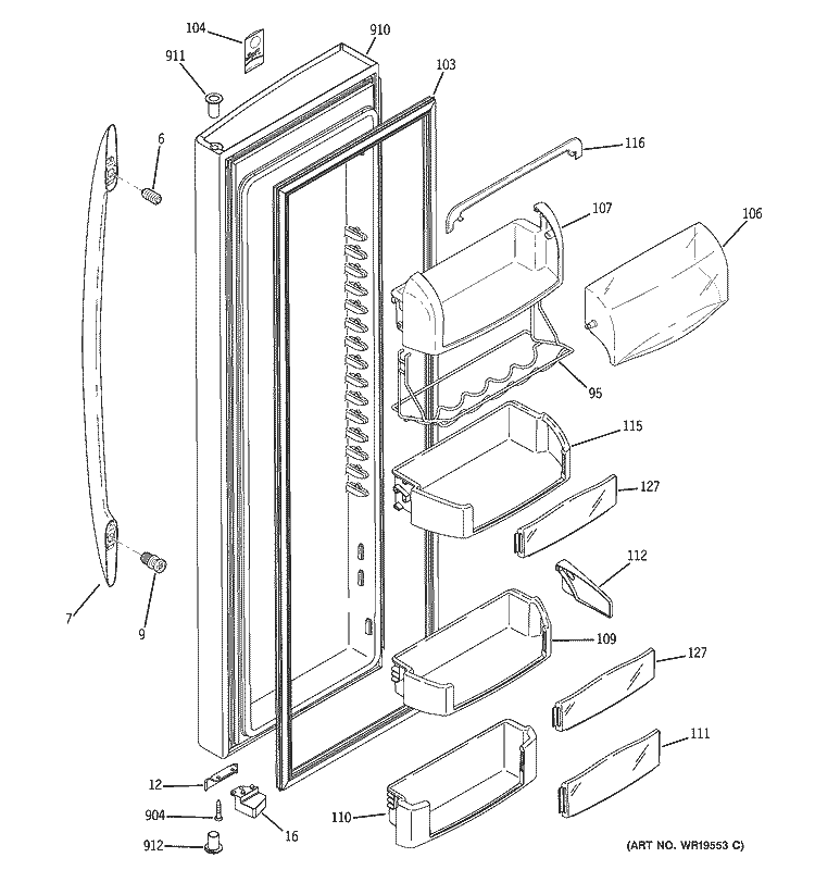 FRESH FOOD DOOR Diagram and Parts List for PSC23SGRCSS  General Electric Refrigerator