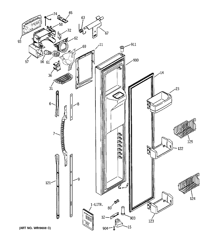 FREEZER DOOR Diagram and Parts List for PSG25NGSAFBB  General Electric Refrigerator
