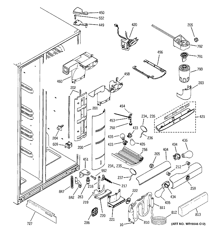FRESH FOOD SECTION Diagram and Parts List for PSG25NGSAFBB  General Electric Refrigerator