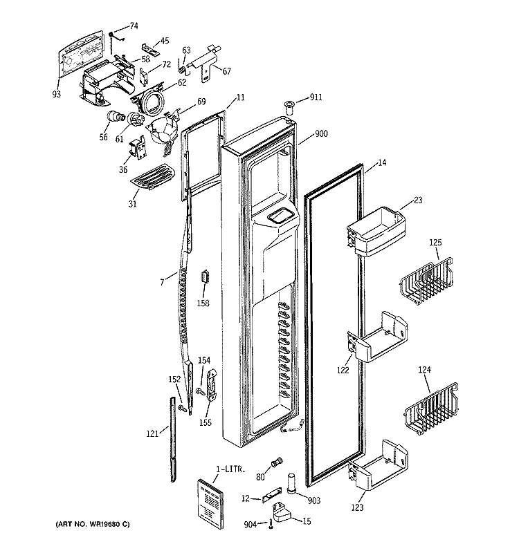 FREEZER DOOR Diagram and Parts List for PSK25NGNDCCC  General Electric Refrigerator
