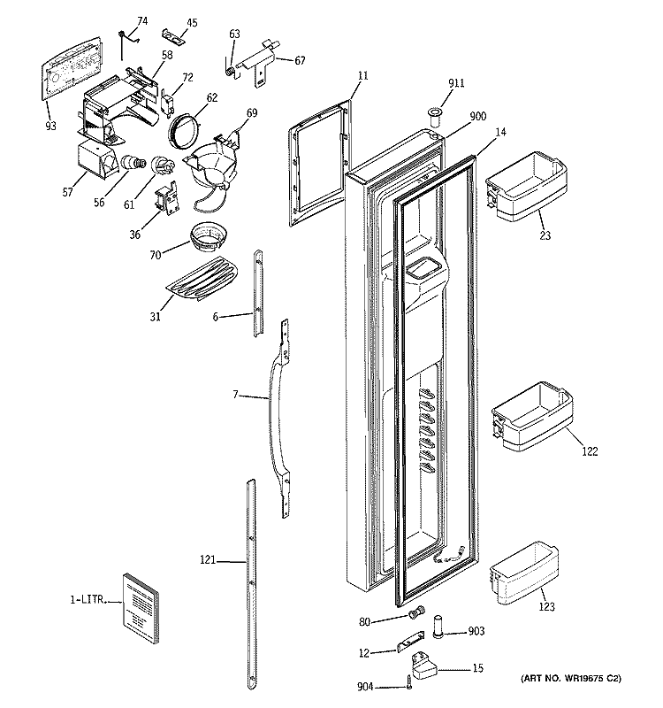 FREEZER DOOR Diagram and Parts List for GSC21KGRCWW  General Electric Refrigerator