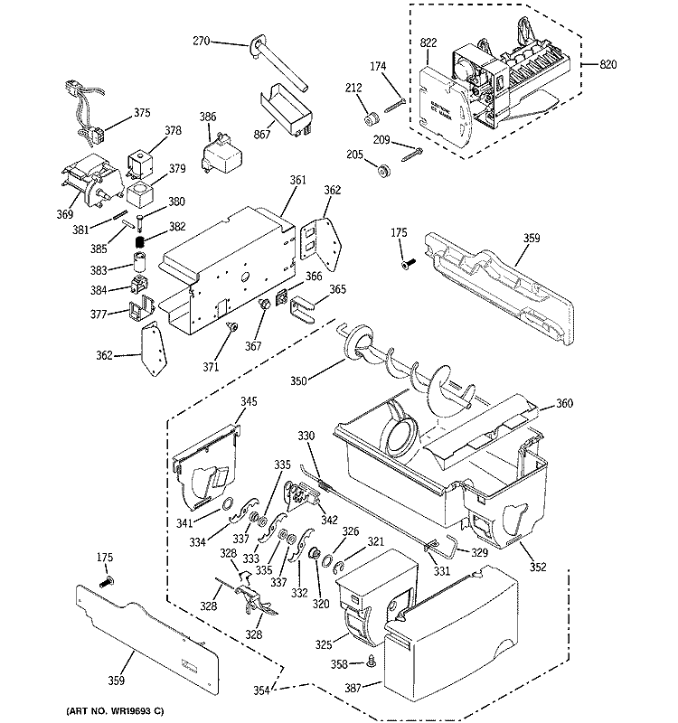 ICE MAKER & DISPENSER Diagram and Parts List for GSC21KGRCWW  General Electric Refrigerator