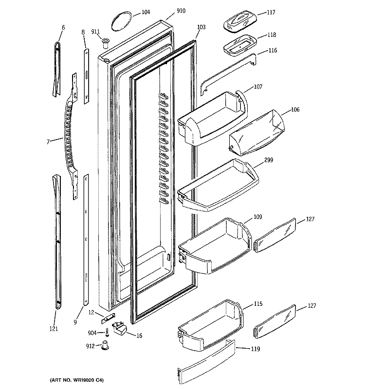FRESH FOOD DOOR Diagram and Parts List for PCG21SISAFBS  General Electric Refrigerator