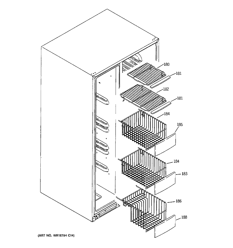 FREEZER SHELVES Diagram and Parts List for PCG21SISAFBS  General Electric Refrigerator