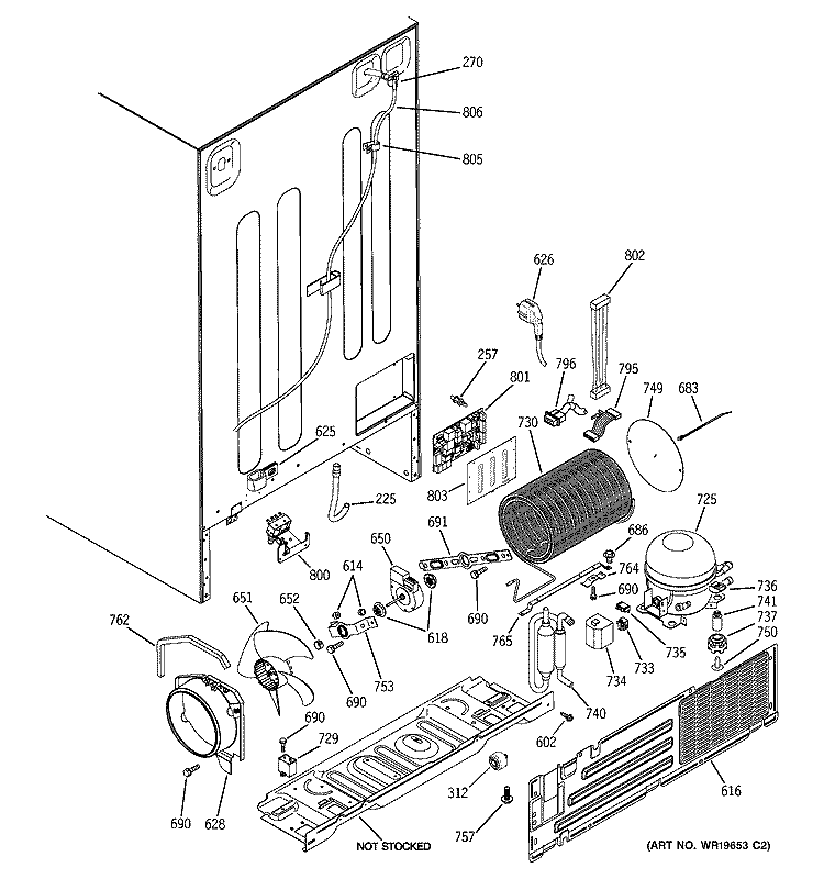 SEALED SYSTEM & MOTHER BOARD Diagram and Parts List for PCG21SISAFBS  General Electric Refrigerator