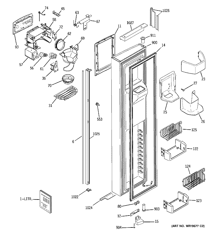 FREEZER DOOR Diagram and Parts List for PSI23NGPCCC  General Electric Refrigerator