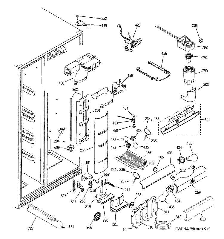 FRESH FOOD SECTION Diagram and Parts List for PSI23NGPCCC  General Electric Refrigerator