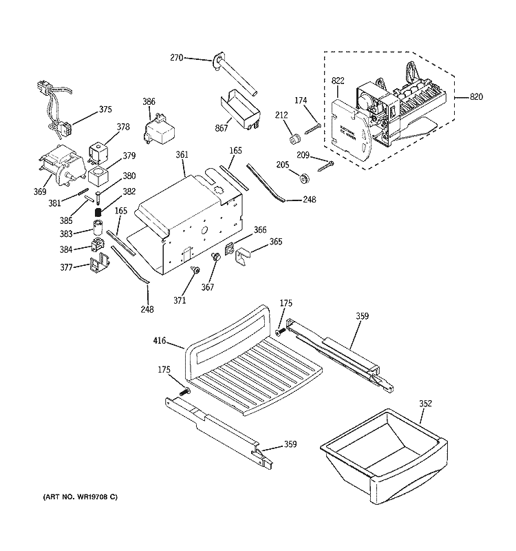ICE MAKER & DISPENSER Diagram and Parts List for PSI23SCRCSV  General Electric Refrigerator