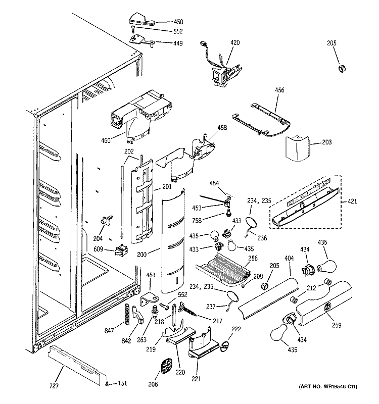 FRESH FOOD SECTION Diagram and Parts List for PSI23SCRCSV  General Electric Refrigerator
