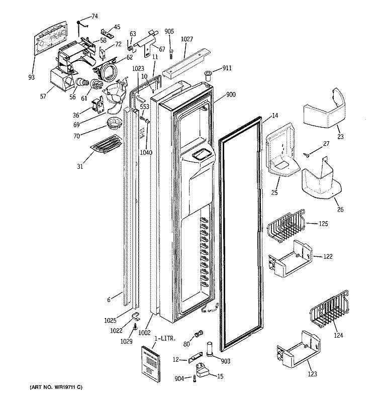 FREEZER DOOR Diagram and Parts List for PSI23SGRCSV  General Electric Refrigerator