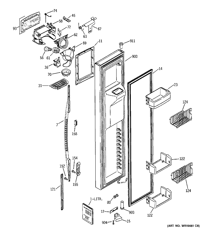 FREEZER DOOR Diagram and Parts List for PSK29NGNDCCC  General Electric Refrigerator