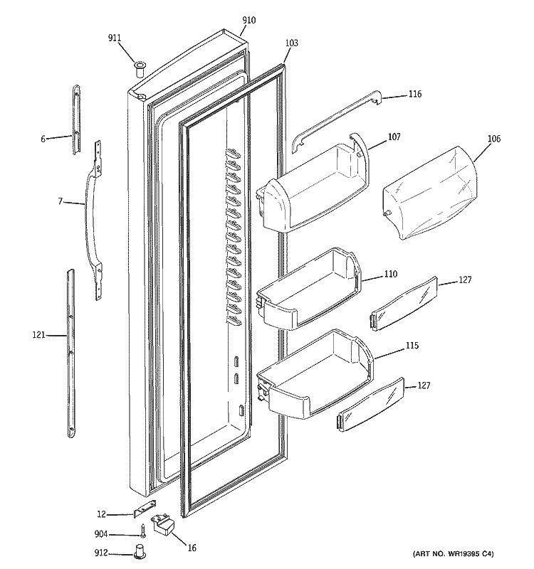 FRESH FOOD DOOR Diagram and Parts List for GSC22KGRCBB  General Electric Refrigerator