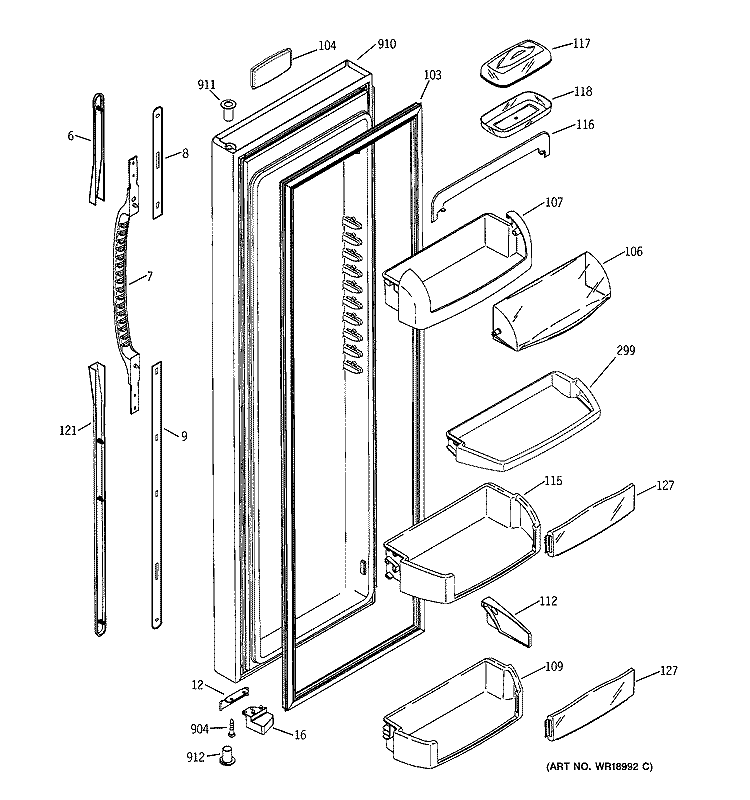 FRESH FOOD DOOR Diagram and Parts List for GSK25LCNDCCC  General Electric Refrigerator
