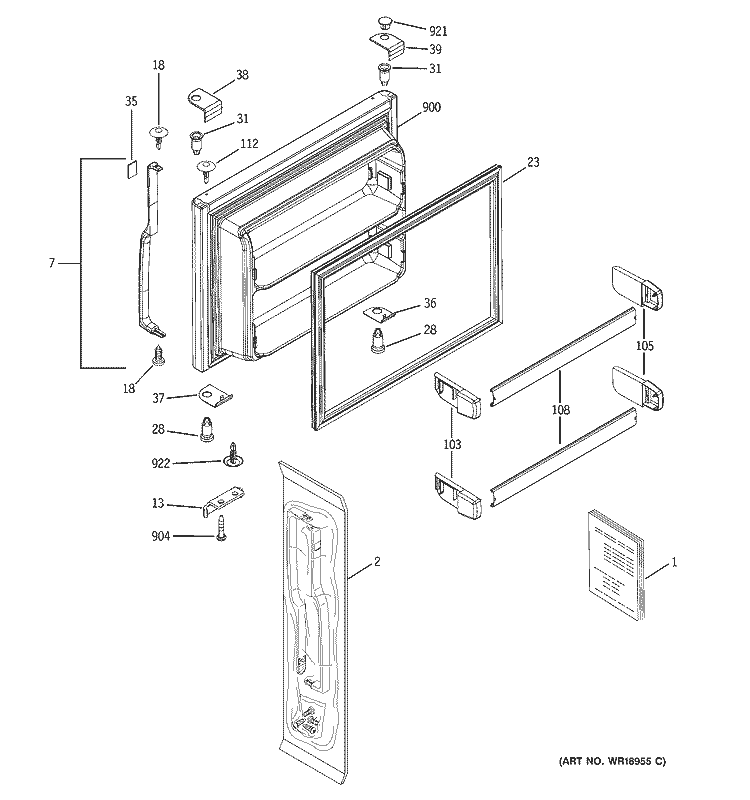 FREEZER DOOR Diagram and Parts List for GTG22FBSARWW  General Electric Refrigerator