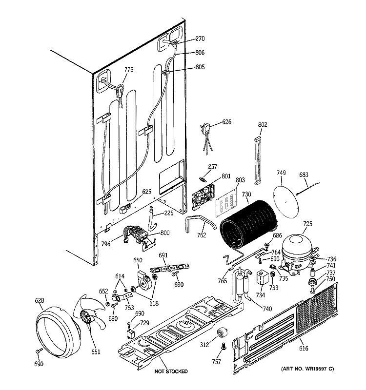 SEALED SYSTEM & MOTHER BOARD Diagram and Parts List for PCG23NGSAFBB  General Electric Refrigerator