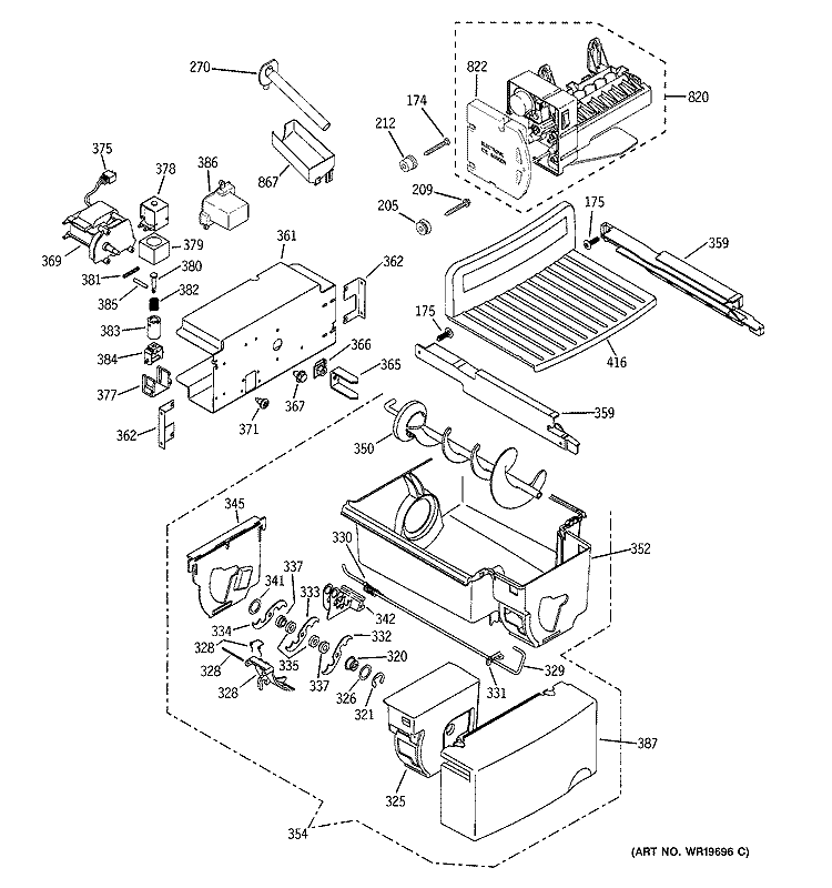 ICE MAKER & DISPENSER Diagram and Parts List for PCG23NGSAFBB  General Electric Refrigerator