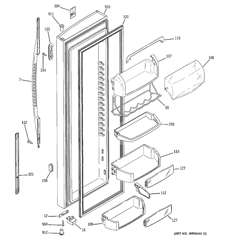 FRESH FOOD DOOR Diagram and Parts List for PSG25MCSACBB  General Electric Refrigerator