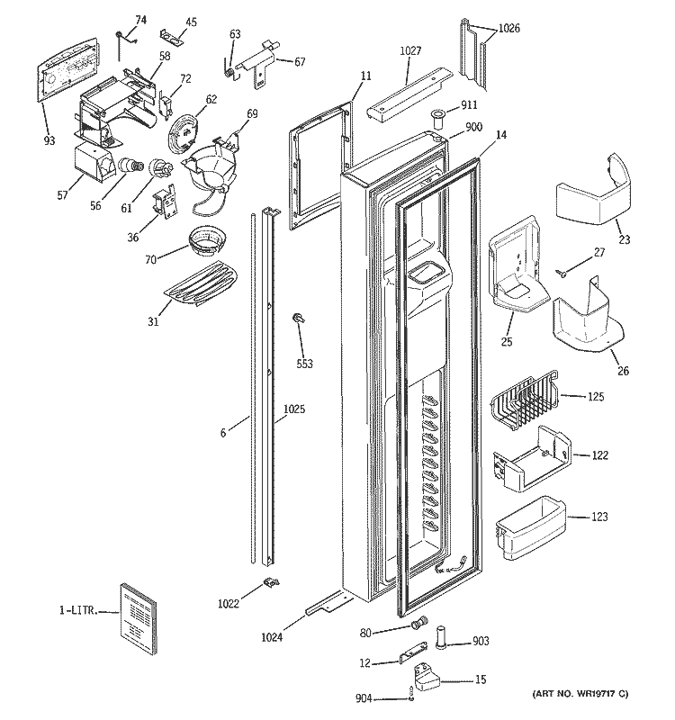 FREEZER DOOR Diagram and Parts List for PSI23MGPCWW  General Electric Refrigerator