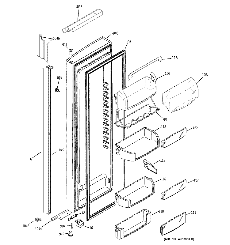 FRESH FOOD DOOR Diagram and Parts List for PSI23NCPCBB  General Electric Refrigerator