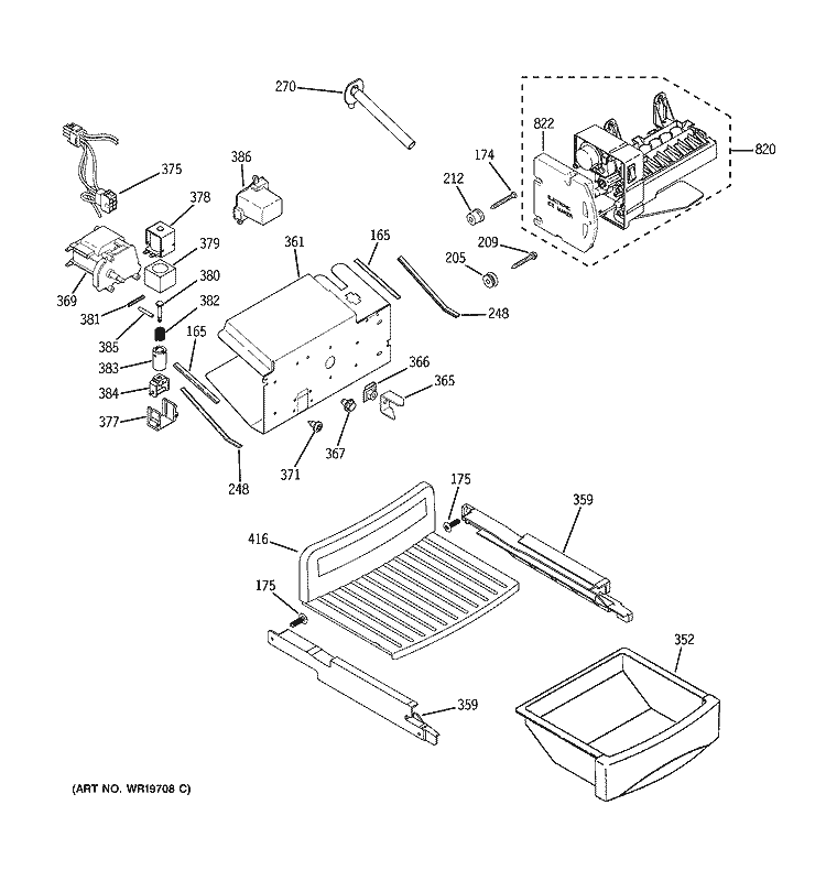 ICE MAKER & DISPENSER Diagram and Parts List for PSI23NCPCBB  General Electric Refrigerator