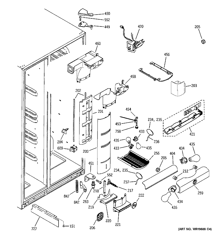 FRESH FOOD SECTION Diagram and Parts List for RSK25LCMJCCC  General Electric Refrigerator