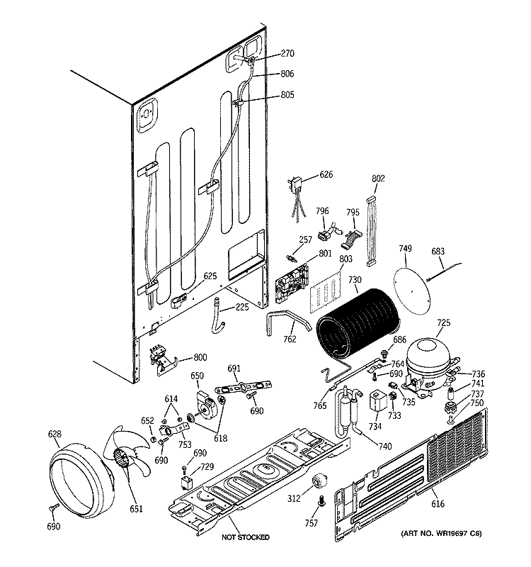 SEALED SYSTEM & MOTHER BOARD Diagram and Parts List for RSK25LCMJCCC  General Electric Refrigerator