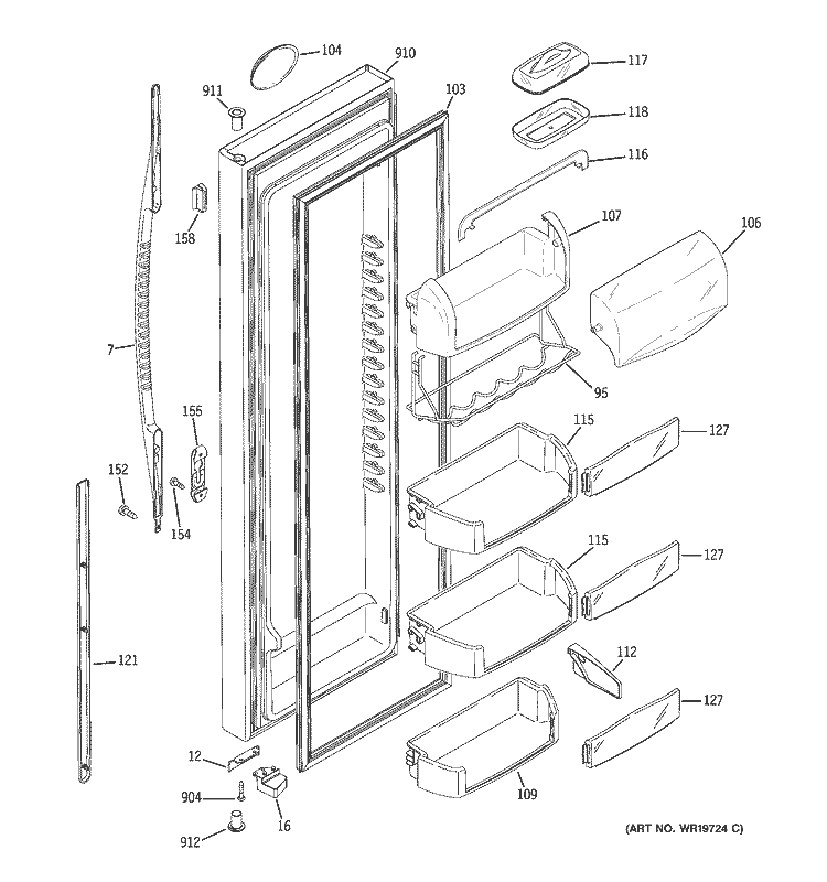 FRESH FOOD DOOR Diagram and Parts List for RSK25MGMJCCC  General Electric Refrigerator