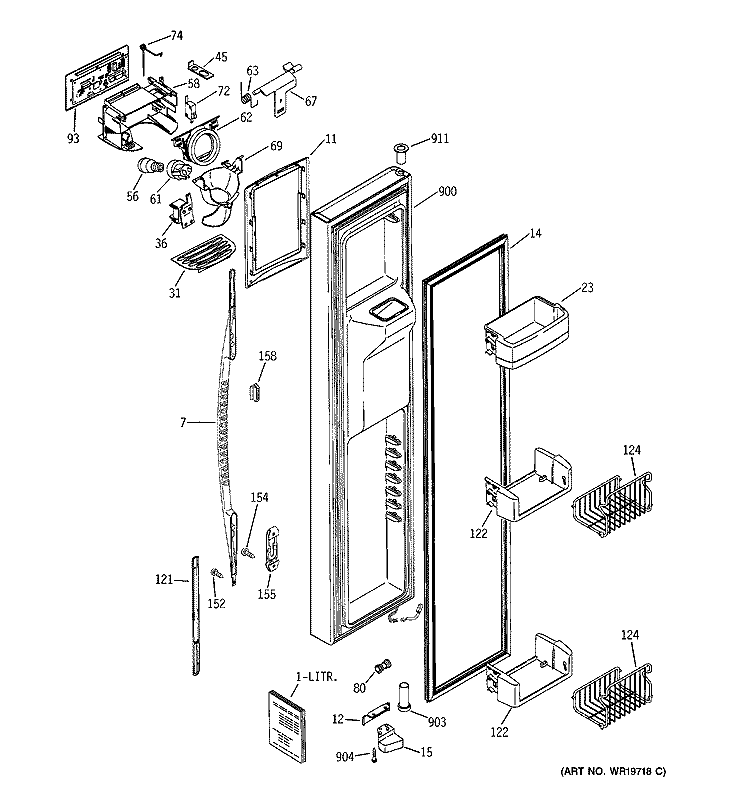 FREEZER DOOR Diagram and Parts List for RSK29NHMJCCC  General Electric Refrigerator