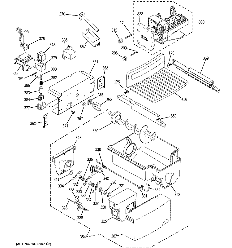 ICE MAKER & DISPENSER Diagram and Parts List for RSK29NHMJCCC  General Electric Refrigerator