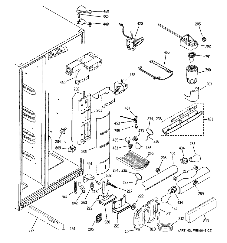 FRESH FOOD SECTION Diagram and Parts List for PSG25NGSACBB  General Electric Refrigerator