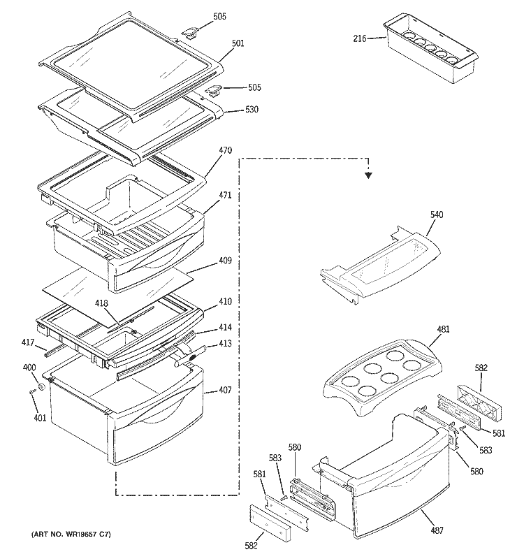 FRESH FOOD SHELVES Diagram and Parts List for PSG25NGSACBB  General Electric Refrigerator