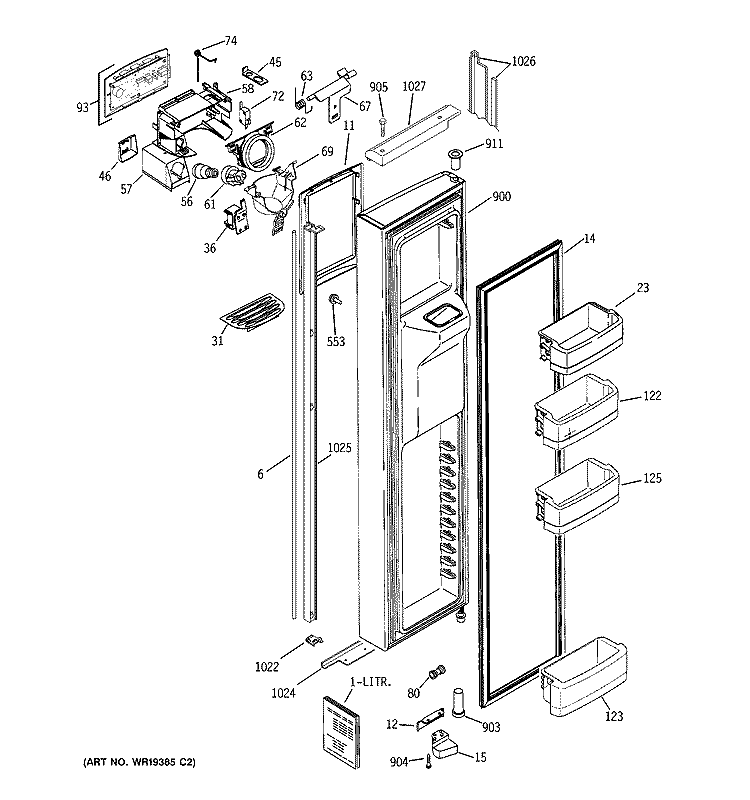 FREEZER DOOR Diagram and Parts List for PIG21MISAFBB  General Electric Refrigerator