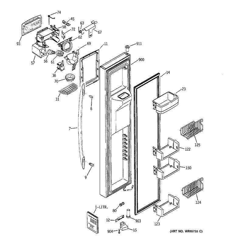 FREEZER DOOR Diagram and Parts List for PCG23SHSAFBS  General Electric Refrigerator