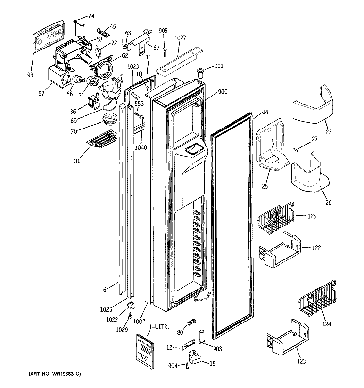 FREEZER DOOR Diagram and Parts List for PIT23SGRCSV  General Electric Refrigerator